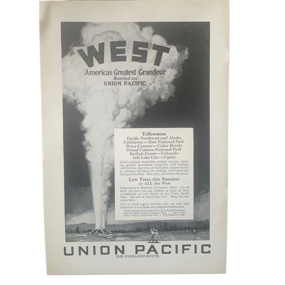 Vintage 1927 Union Pacific West Americas Grandeur Ad Advertisement